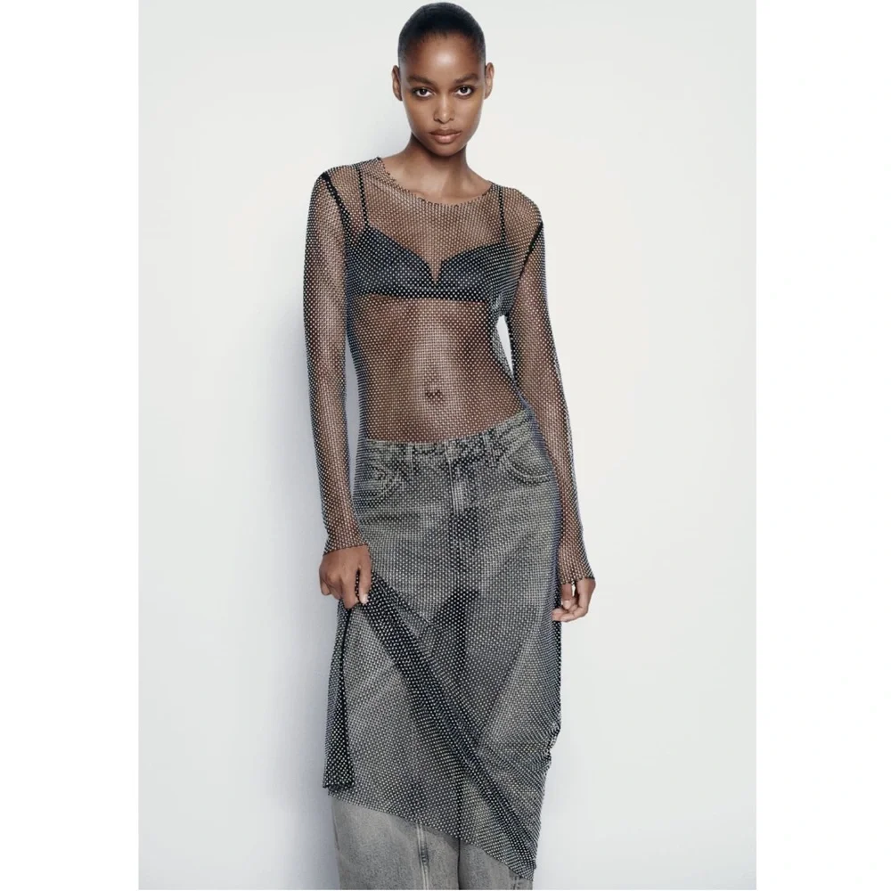 ZARA RHINESTONE MESH MIDI DRESS - Picture 6 of 11